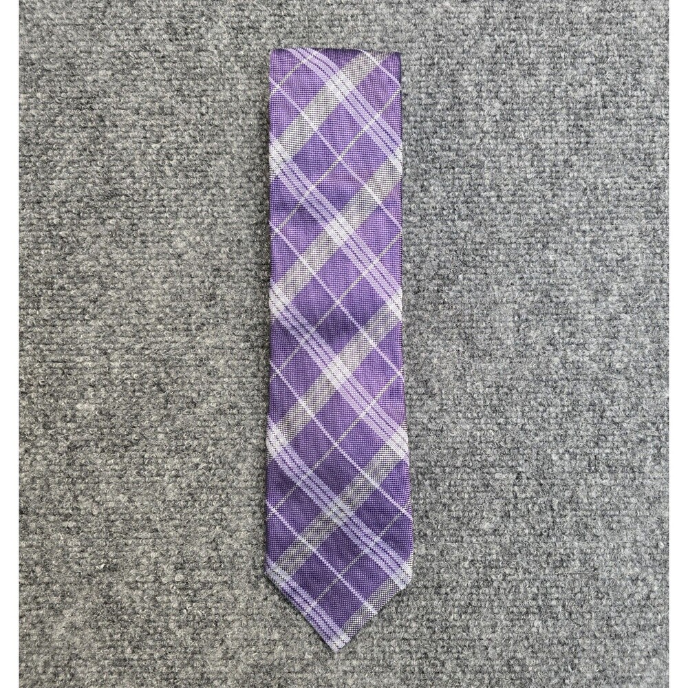Eton Tie Mens One Size Purple Plaid Silk Classic Fit Luxury Necktie Italy Made